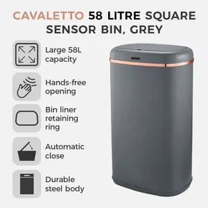 Cavaletto Steel Open Rubbish Bin - 58L Grey / Rose Gold