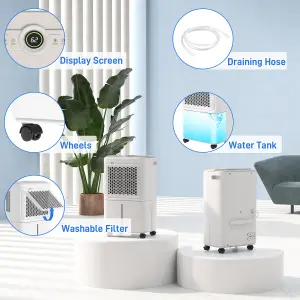 HOMCOM 12L/Day Small Dehumidifier for Home Damp, with Humidity Light