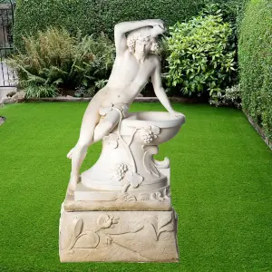 Large White Stone Bathing Man Statue with Large Base