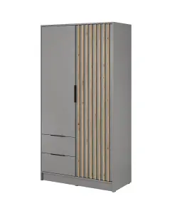 Nelly Contemporary Hinged 2 Door Wardrobe Grey 2 Drawers 4 Shelves 1 Hanging Rail Lamela Decor (H)2000mm (W)1050mm (D)510mm