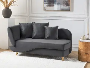 Left Hand Velvet Chaise Lounge with Storage Dark Grey MERI II