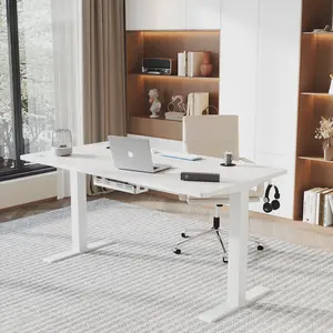 Hieronymus Electric Height Adjustable T-Shape Standing Desk White / Grey / 122 x 160 x 60 cm