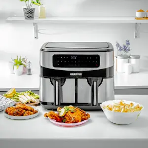 Geepas 9 Litre Dual Basket Air Fryer Digital with LED Timer & Temperature Touchscreen