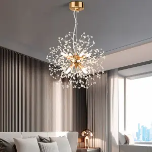 8 Lights Gold Sputnik Beaded Hanging Crystal Chandelier Dandelion Pendant Lights 45 cm