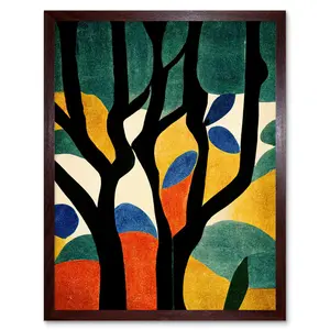 Autumn Trees Minimalist Matisse Style - Print Brown Framed Paper / 43cm H x 33cm W