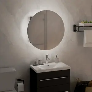 Berkfield Bathroom Cabinet with Round Mirror&LED Grey 40x40x17.5 cm