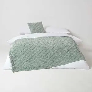 Homescapes Green Diamond Cotton Tufted Throw 125 x 150 cm