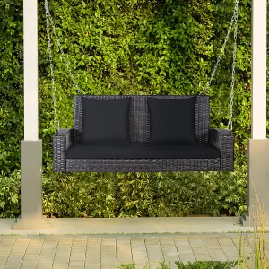 Costway 2-Seat Patio Rattan Porch Swing Loveseat Outdoor Hanging Swing Bench W/ Cushions