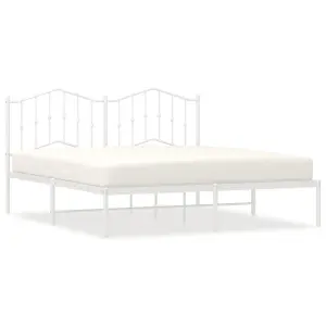 Berkfield Metal Bed Frame with Headboard White 183x213 cm