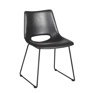 Set Of 2 Faux Leather Black Dining Chairs With Black Metal Frame Legs