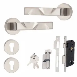 1 Set Nova Design Euro Lock Door Handle Set Thumbturn Key Satin Nickel Finish