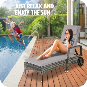 Sun Lounger Cassis - 6-step adjustable backrest, removable headrest, with wheels - grey