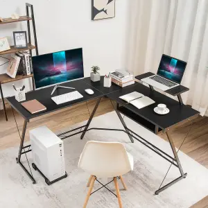 COSTWAY L-Shaped Computer Desk w/ Movable Host Stand Home Office Corner Workstation