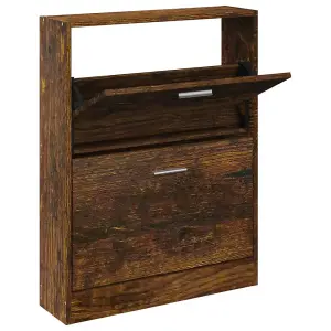 Berkfield Shoe Cabinet Smoked Oak 59x17x81 cm Engineered Wood