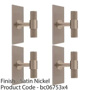 4 PACK - Knurled T Bar Cabinet Door Knob & Matching Backplate - Satin Nickel 76 x 40mm