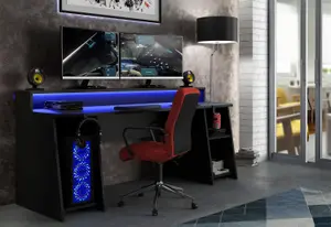 Loadout Wide Black Gaming Desk with Colour Changing LED