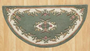 Green Traditional Bordered Floral Handmade Wool Rug for Living Room and Bedroom-200cm X 285cm