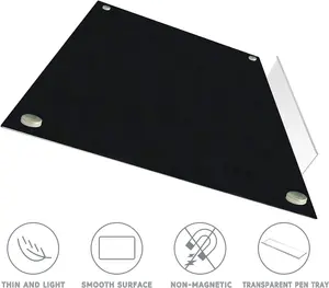 Glass Frameless Whiteboard Dry Wipe Notice Board Non-Magnetic 45 x 60cm Black