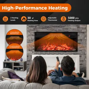 COSTWAY 86 cm Electric Fireplace 5000 BTU Recessed Fireplace Insert w/ Remote Control