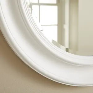 Wall Mirror Hamilton Round Shape with White Frame - H 66cm x W 66cm x D 3cm for Hanging In Bedroom or Living Room