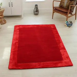 Red Bordered Modern Wool Handmade Rug For Dining Room Bedroom & Living Room-200cm X 290cm