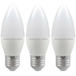 Crompton Lamps LED Candle 5W E27 Dimmable Cool White Opal (40W Eqv) (3 Pack)