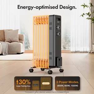 VonHaus Oil Filled Radiator 7 Fin, Oil Heater Portable Electric Free Standing 1500W for Home, Office, Any Room