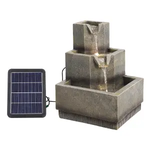 Multi Tier Modern Rockery Water Feature Garden Decor Resin Solar Powered Water Fountain with LED Lights