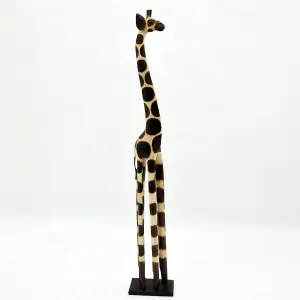 Hand Carved Giraffe Statue - Wood - L30 x W30 x H200 cm