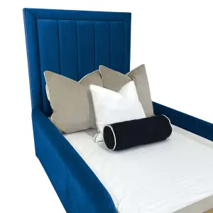 Sammy Bed Gaslift Ottoman Plush Velvet with Safety Siderails- Blue