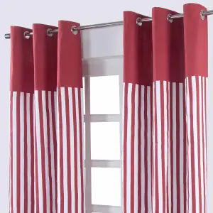 Homescapes Thick Red Stripe Ready Made Eyelet Curtain Pair, 137 x 182 cm Drop