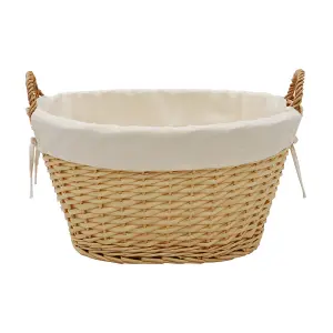 JVL Hand Woven Acacia Oval Laundry Willow Storage Basket with Lining, Honey Finish