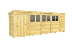 19 x 5 Feet Pent Shed - Single Door With Windows - Wood - L147 x W560 x H201 cm