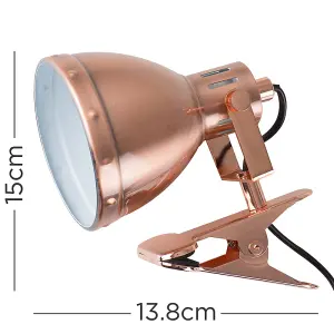 ValueLights Portishead Satin Copper Metal Domed Adjustable Single Clip On Desk Table Lamp Spotlight