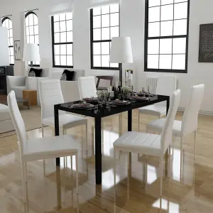 Berkfield 7 Piece Dining Table Set Black and White