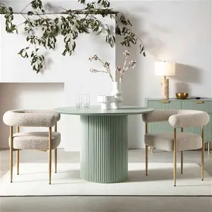 Maru Round Oak Pedestal Dining Table, Sage Green Modern Wooden - Daals - Dining Tables