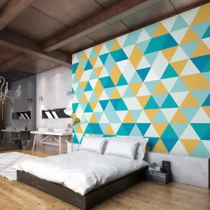 Origin Murals Geometric Triangles Green & Mustard Matt Smooth Paste the Wall Mural 300cm wide x 240cm high