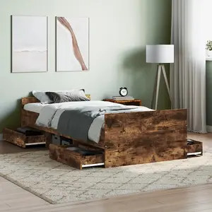 Berkfield Bed Frame with Headboard and Footboard Smoked Oak 100x200 cm