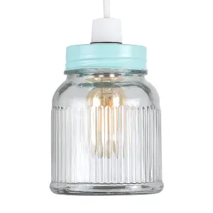 ValueLights Retro Style Duck Egg Blue and Clear Glass Ribbed Pattern Design Jar Ceiling Pendant Light Shade