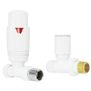 Right Radiators White Straight TRV Thermostatic Radiator Valve and Manual Straight Valve 15mm x 1/2"