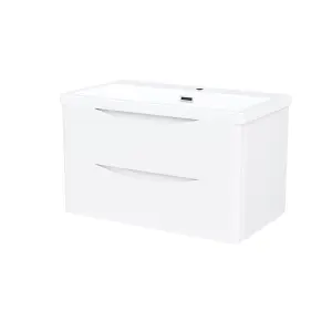 Nes Home Modern 800mm White Wall Hung Basin Sink Vanity with Storage Drawers