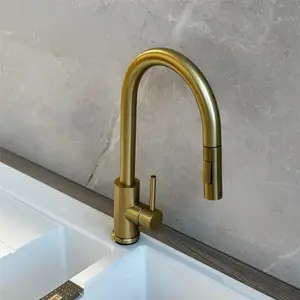 Liquida CT455BR Single Lever Pull Out Mono Mixer Brushed Brass Kitchen Mixer Tap