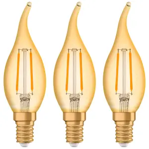 Osram LED Filament Candle 2.5W E14 Vintage 1906 Flame Tip Extra Warm White Gold (3 Pack)