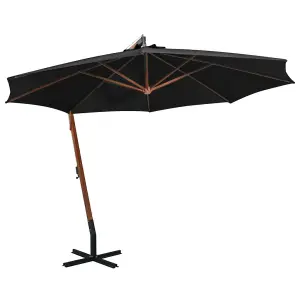 Berkfield Hanging Parasol with Pole Black 3.5x2.9 m Solid Fir Wood