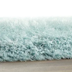 Blue Shaggy Luxurious Modern Plain Easy to Clean Bedroom Dining Room Living Room Rug -60cm X 120cm