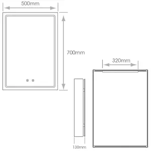 500 x 700mm IP44 LED Bathroom Mirror Cabinet - Touch Demister & Shaver Socket