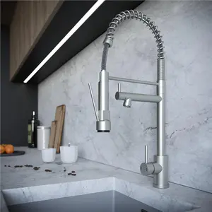 Liquida GR265BS Brushed Steel Kitchen Tap With Swivel Spout & Directional Spray