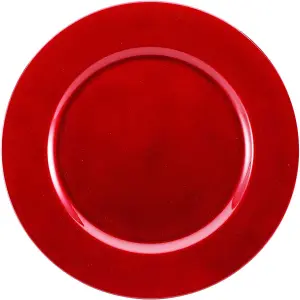 simpa 6PC Red Metallic Shimmer Decorative Reusable Plastic Charger Plates 33cm Dia