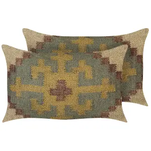 Set of 2 Cushions SARON Jute 30 x 50 cm Oriental Green