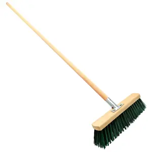 Heavy Duty Garden Broom with Handle, Outdoor for Wet & Dry Surfaces, 16" Synthetic Hard Bristle Sweeping Brush for Cleaning Green